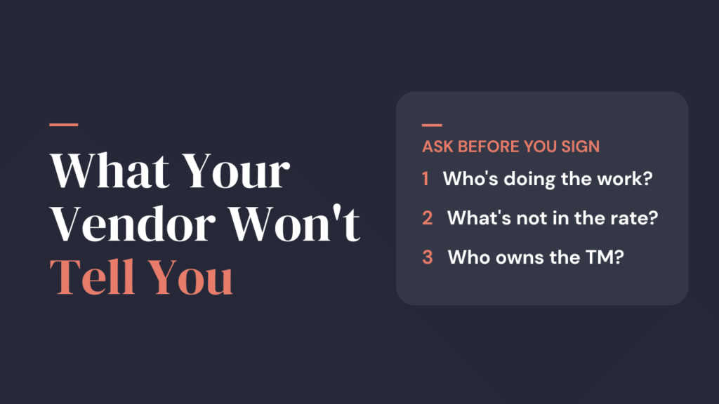 Software localization vendor evaluation thumbnail showing three questions to ask before signing